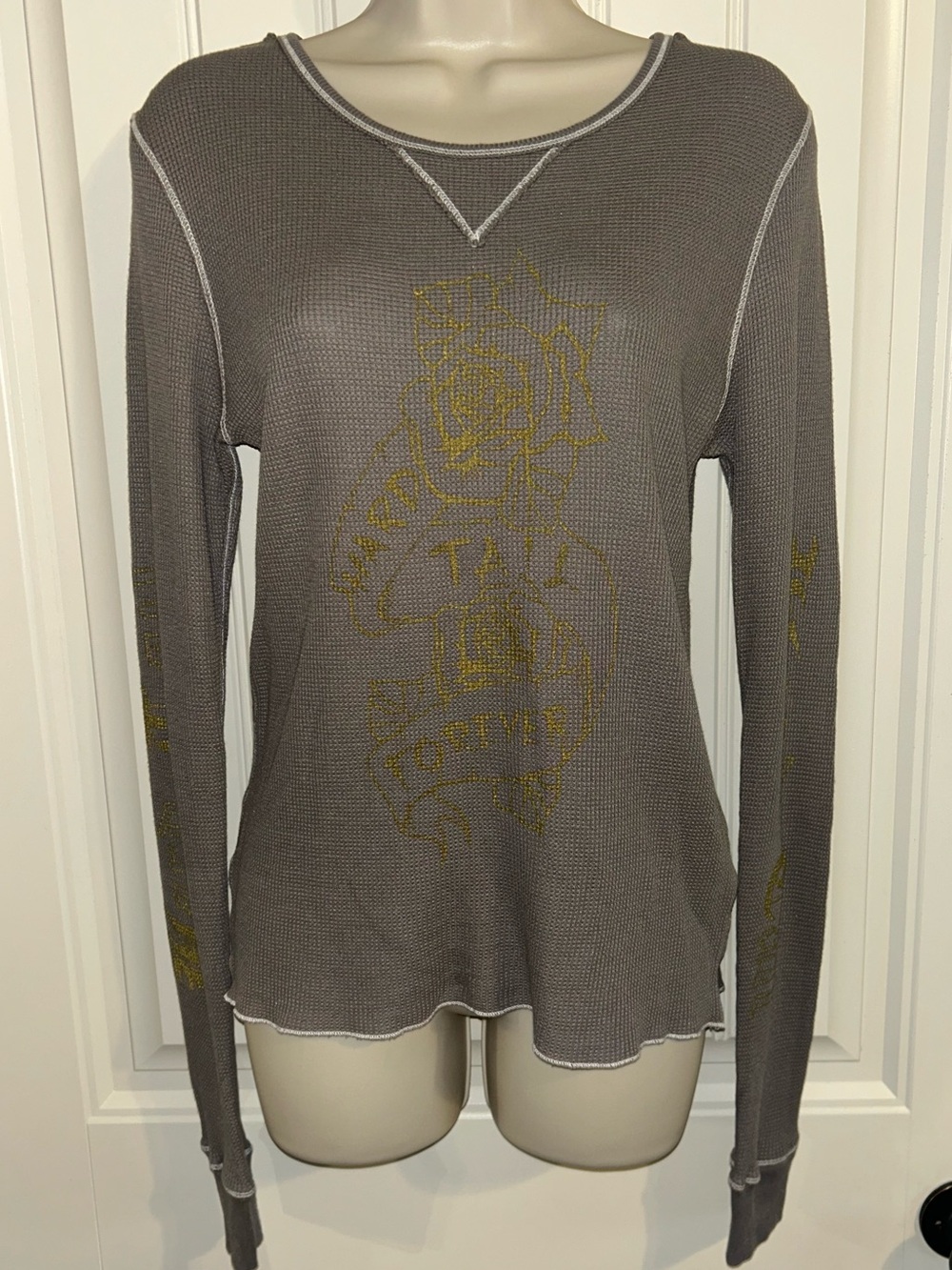 NEW Hard Tail Forever Gray Long-Sleeve Hard Tail Rose Thermal Top Sz M